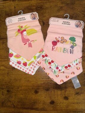 Sandy and Simon Pink Bandana Bib Set - 6 Pack velcro closure